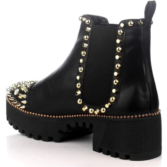 Women's Spiky Pull On Combat Boots - Picture 5 of 6